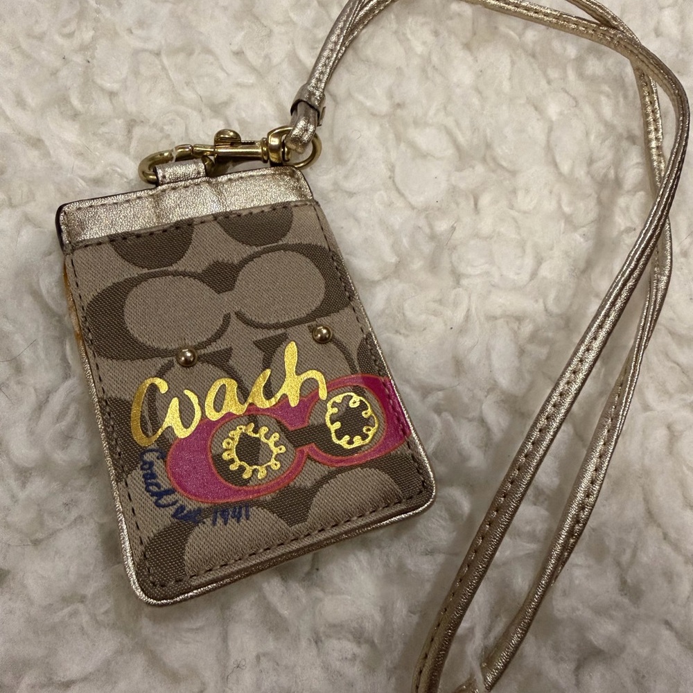 Coach Signature Lanyard with Pink and Gold Details